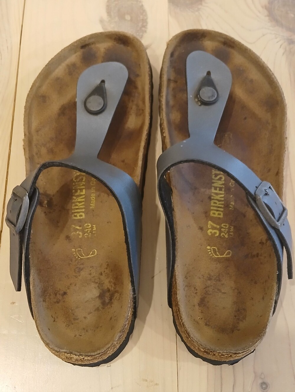 Birkenstock Charcoal Thong Sandals with Buckle